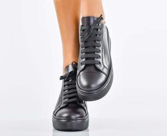 Дамски сникърси естествена кожа черни EOBUVKIBG