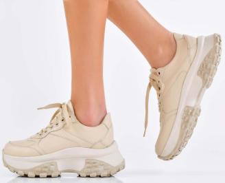 Дамски сникърси естествена кожа бежови EOBUVKIBG