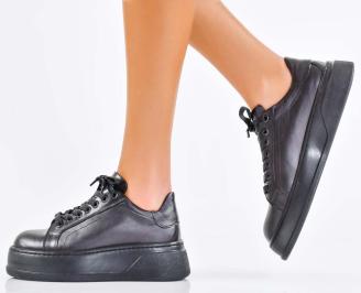 Дамски сникърси естествена кожа черни EOBUVKIBG