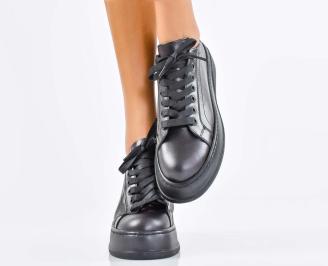 Дамски сникърси естествена кожа черни EOBUVKIBG