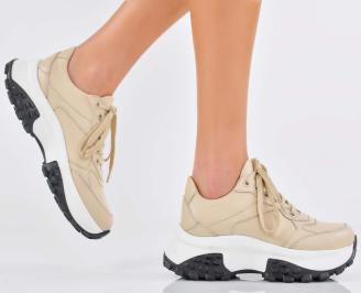 Дамски сникърси естествена кожа бежови EOBUVKIBG