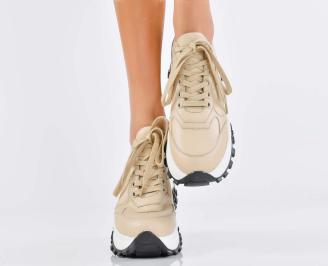 Дамски сникърси естествена кожа бежови EOBUVKIBG