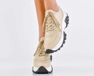 Дамски сникърси естествена кожа бежови EOBUVKIBG