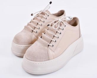 Дамски сникърси естествена кожа бежови EOBUVKIBG