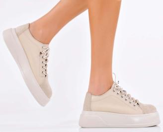 Дамски сникърси естествена кожа бежови EOBUVKIBG