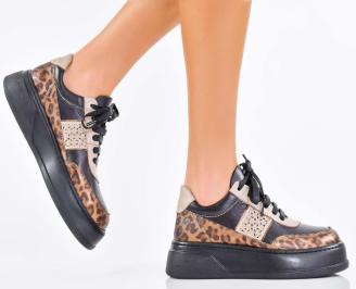 Дамски сникърси естествена кожа черни EOBUVKIBG