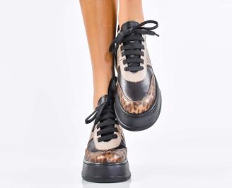 Дамски сникърси естествена кожа черни EOBUVKIBG