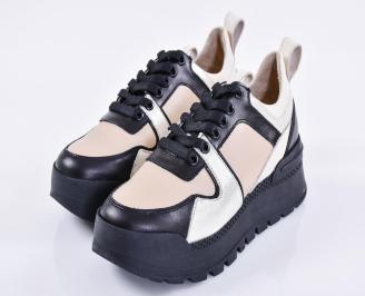 Дамски сникърси естествена кожа бежови EOBUVKIBG