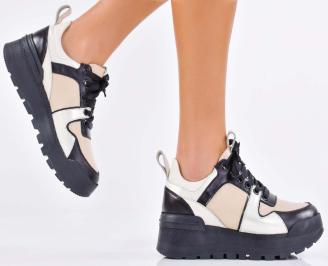 Дамски сникърси естествена кожа бежови EOBUVKIBG