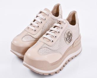 Дамски сникърси естествена кожа бежови EOBUVKIBG