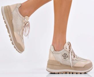 Дамски сникърси естествена кожа бежови EOBUVKIBG