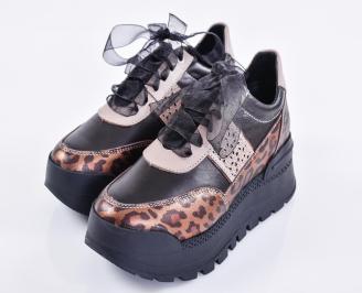 Дамски сникърси естествена кожа черни EOBUVKIBG