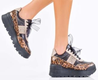 Дамски сникърси естествена кожа черни EOBUVKIBG