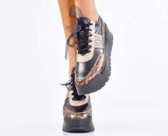 Дамски сникърси естествена кожа черни EOBUVKIBG