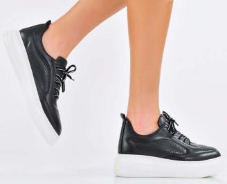 Дамски сникърси естествена кожа черни EOBUVKIBG