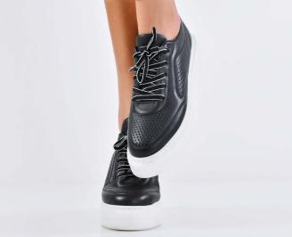 Дамски сникърси естествена кожа черни EOBUVKIBG