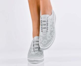 Дамски обувки  естествена кожа сиви EOBUVKIBG