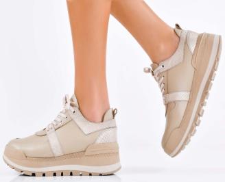 Дамски сникърси естествена кожа бежови EOBUVKIBG