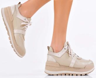 Дамски сникърси естествена кожа бежови EOBUVKIBG