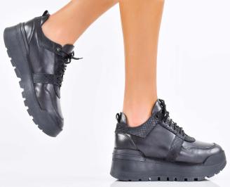 Дамски сникърси естествена кожа черни EOBUVKIBG