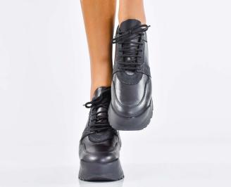 Дамски сникърси естествена кожа черни EOBUVKIBG