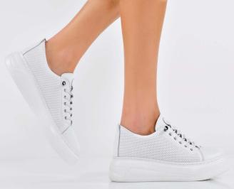 Дамски сникърси естествена кожа бели EOBUVKIBG