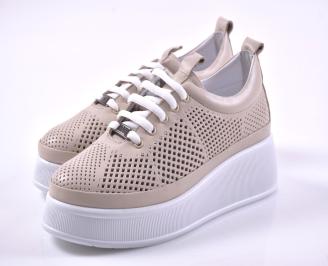 Дамски сникърси естествена кожа бежови EOBUVKIBG