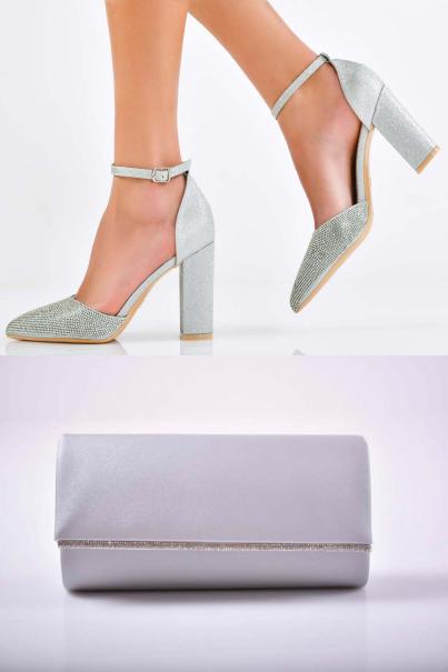 Комплект чанта и сандал сребристи EOBUVKIBG