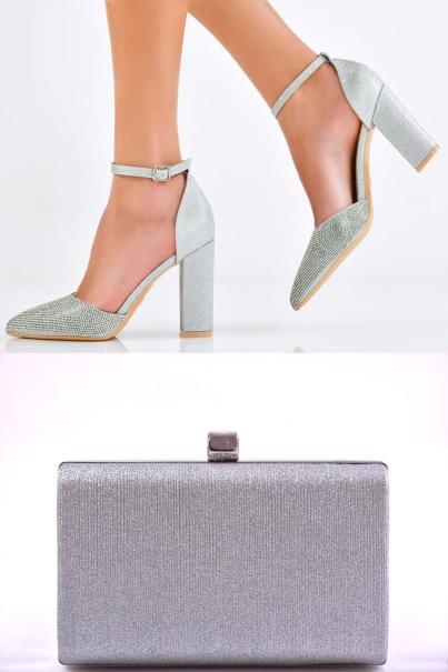 Комплект чанта и сандал сребристи EOBUVKIBG