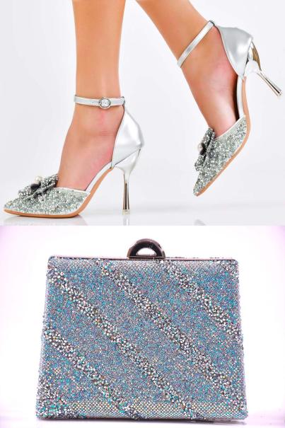 Комплект чанта и сандал сребристи EOBUVKIBG