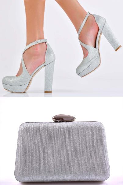 Комплект чанта и сандал сребристи EOBUVKIBG