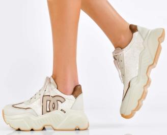 Дамски сникърси естествена кожа бежови EOBUVKIBG