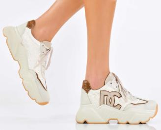 Дамски сникърси естествена кожа бежови EOBUVKIBG