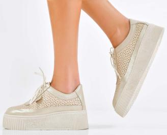 Дамски сникърси естествена кожа бежови EOBUVKIBG