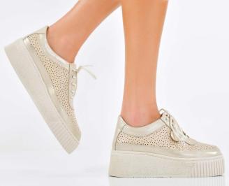 Дамски сникърси естествена кожа бежови EOBUVKIBG