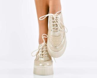 Дамски сникърси естествена кожа бежови EOBUVKIBG