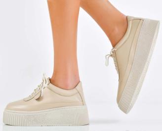 Дамски сникърси естествена кожа бежови EOBUVKIBG