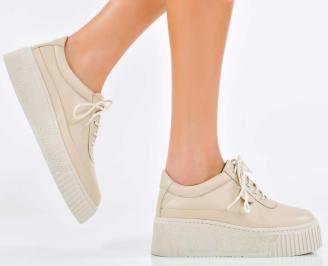 Дамски сникърси естествена кожа бежови EOBUVKIBG