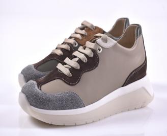 Дамски сникърси естествена кожа бежови EOBUVKIBG