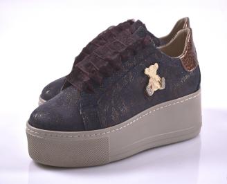 Дамски сникърси естествена кожа сини EOBUVKIBG