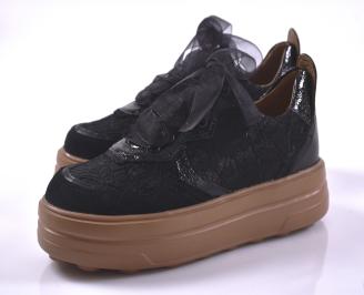 Дамски сникърси естествена кожа черни EOBUVKIBG