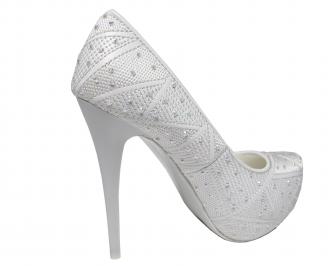 Дамски  елегантни обувки на ток еко кожа бели
