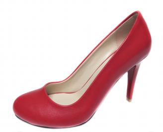Дамски елегантни обувки на ток еко кожа червени
