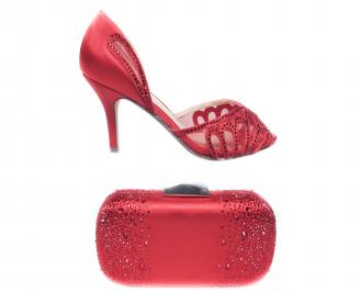 Комплект бална чанта и сандали сатен червени