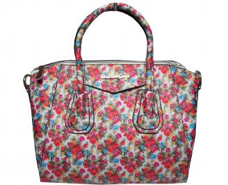 Дамска чанта еко кожа/текстил на цветя