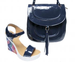 Комплект дамски сандали и чанта еко кожа сини