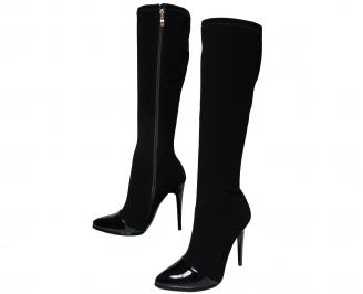 Дамски елегантни ботуши набук черни