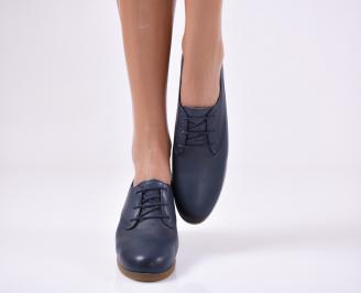 Дамски равни обувки естествена кожа тъмно сини