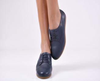 Дамски равни обувки естествена кожа тъмно сини