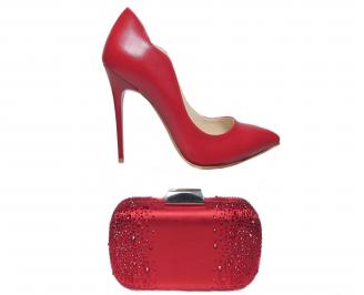 Комплект бална чанта и обувки еко кожа червени